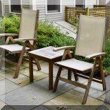 L03. Kingsley Bate teak patio chairs and side table. 